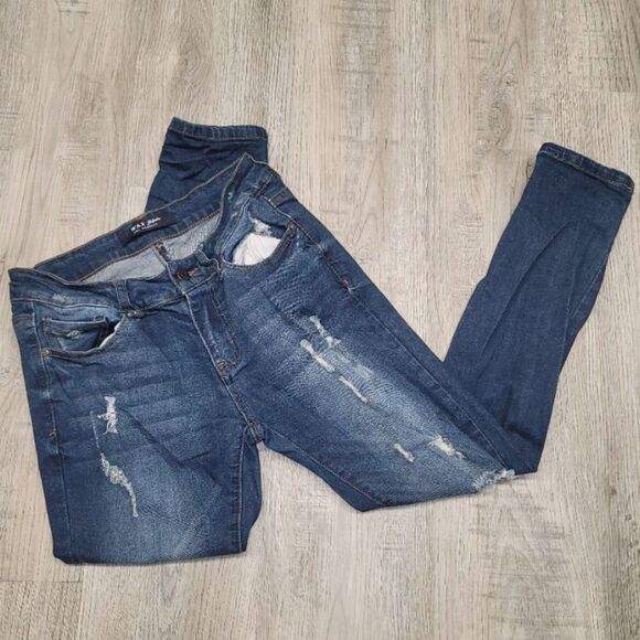 Wax Skinny Stretch Distressed Dark Wash Jeans Size 5 - Picture 1 of 4